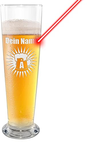 PR Print Royal Bier-Glas selbst gestalten - mit Name & Initiale gravieren - Geschenk für Freunde, Biertrinker, Geburtstag, Vatertag, Weihnachten, 300 ml I Gravur