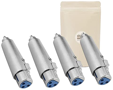 4x Adattatore da presa XLR stereo femmina 3 poli a spina RCA mono maschio - 100% in metallo con blocco - connettore audio HiFi - Adaptout marca francese