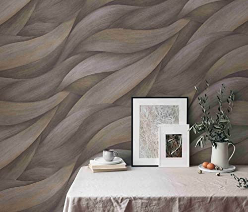 Non-Woven Wallpaper 10257-10 Casual Chic Waves Pattern Dark Grey Brown