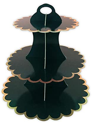 AEX 3 Tier Cake Stands for Afternoon Tea, Cupcake Stand Cardboard, Round Dessert Tower for Party, Birthday, Anniversary, Wedding, Baby Shower [Black]