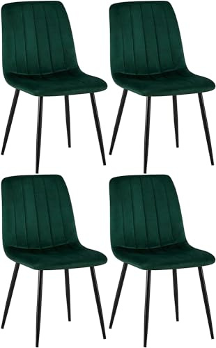 CLP 4er Set Esszimmerstuhl gepolstert Dijon, mit Ziernähten & Bodenschonern, Polsterstuhl für Esszimmer & Küche, belastbar bis 150 kg Farbe grün Material Samt