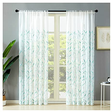 Aotiwe Vorhang Halbtransparent Schlaufen, Schiebegardinen Blau Blatt Polyester 2 Stücke 132X214cm