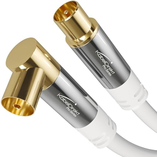 KabelDirekt – 4K Antennenkabel 90° – 1m – Winkelbuchse/Stecker, Weiß | Gewinkeltes Fernsehkabel, Winkelbuchse & gerader Stecker – DVB-C/DVB-T/DVB-S, digital & analog, geschirmt