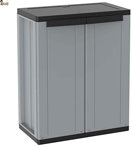 BricoLoco.com Armario bajo Exterior o Interior. Mueble en Resina para jardín, terraza, despensa, Cocina. Dos Puertas y una balda de Altura Regulable