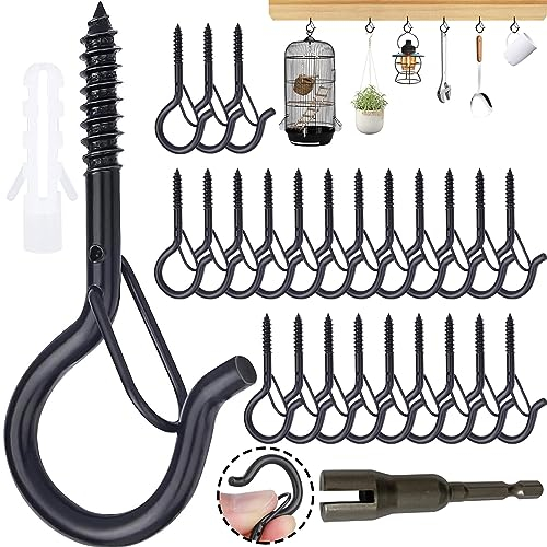 Mikqky 25 Stück Schraubhaken Schwarz, Multifunktionaler Schraubhaken, Deckenschraubenhaken, Mit 1 x Flügelmutter Schraubendreher, Für Aufhängen Von Pflanzenkörben, Vogelhäuschen, Lampe(53 x 23mm)