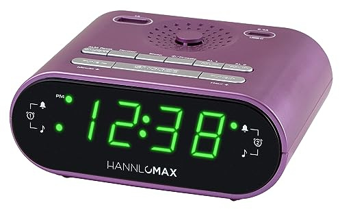 HANNLOMAX HX-158CR Alarm Clock Radio, FM Radio, 0.7 LED Display, 1 USB Port for 1A Charging & 1 USB Port for 2.4A Type-C Charging, AC Operation only (Purple)