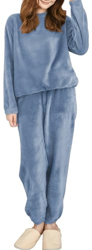 Hveuluop Gieen Pigiama da Donna in Pile Corallo - Maglia a Maniche Lunghe con Scollo Rotondo e Pantaloni, Completo da Casa in Velluto Corallo Elastico, Taglia Unica per Autunno e Inverno