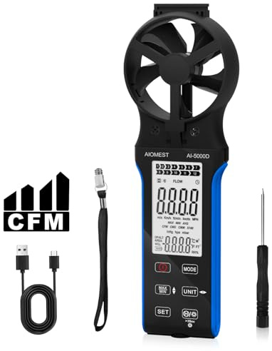 AIOMEST CFM Wind Handheld Anemometer Wasserdicht, Digitale Windgeschwindigkeitsmesser mit Anti-Interferenz-Touch-Tasten für Luftstrom HAVC, Luftströmungsgeschwindigkeitsmesser Messgerät AI-5000D