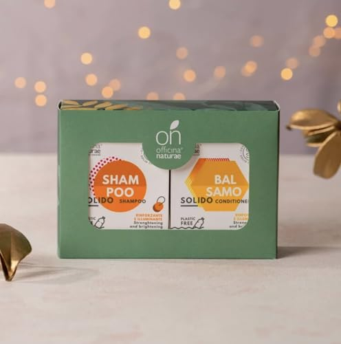 Officina Naturae Kit Hair Geschenkset Shampoo 64 g + fester Conditioner Stärkung und Aufhellung 64 g Bio Plastic Free Vegan