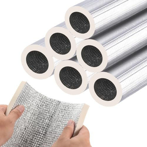 PATIKIL 1.3ft Length 32mm(1-1/4) ID 62mm OD Pipe Insulation Foam Tube, 6 Pcs 15mm Thick Self Adhesive Pipe Freeze Protection Wrap with Aluminum Foil for Outdoor Winter Irrigation