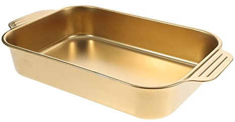 Stainless Steel Grill Pan Bread Baking Pan Bread Loaf Pan Cake Tray Cake Oven Pans Metal Dinner Plates Steam Table Pan Serving Tray for Kitchen Convenient Serving Plate Party Tray ( Color : Golden , S