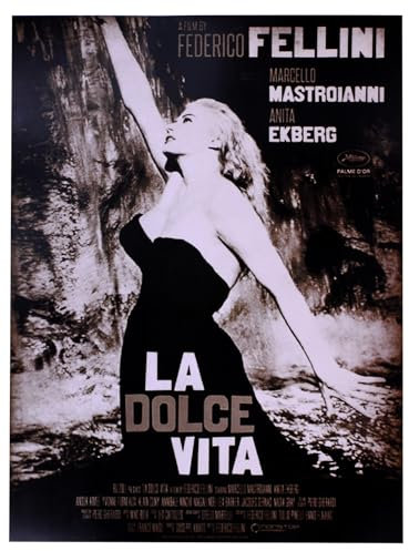 KUSTOM ART Poster Serie Locandine Film Celebri La Dolce Vita Mastroianni Ekberg Stampa STILE VINTAGE su Carta Patinata 40x30 cm.