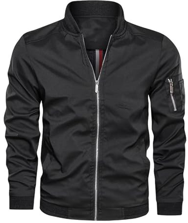 Uomo Primavera-Autunno Classica-Casual Bomber-Leggero Jacket-Cappotto - Cotone Softshell Sottile Sportiva All'Aperto Collo da Baseball Bomber Estivo Giacca Militare Comodo Varsity Giubbotto Nero S