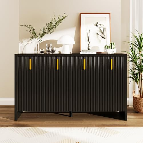 Modernes Minimalistisches Sideboard: die perfekte Kombination aus flexiblem Stauraum und elegantem Design, Sideboard mit goldenen Griffen und verstellbaren Trennwänden (schwarzes)