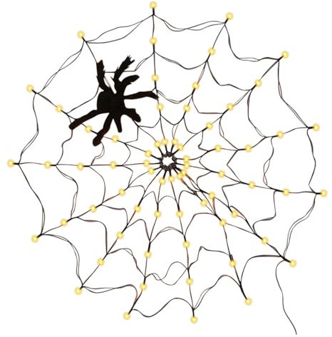 scyca Halloween-Dekorationen, Spinnennetz-, Spinnennetz-für den Außenbereich - wasserdichte Netz| Halloween-Dekorations, 70 wasserdichte LED-Netzmit schwarzer Spinne für Haus, Hof, Gartenfenster