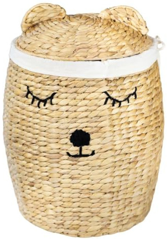 Heimtrend Aufbewahrungskorb/Spielzeugkorb/Wäschekorb geflochten [mit Deckel] - groß rund natur beige - Wasserhyazinthe Rattan - Wohnzimmer Kinderzimmer Schlafzimmer - Bär - Jetzt wählen