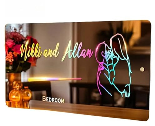 Letreros de luz LED personalizados con logotipo personalizado para pared, dormitorio, espejo personalizado con imagen, Navidad, día de San Valentín, regalos de boda para ella/él (51 x 25 cm x 9.8