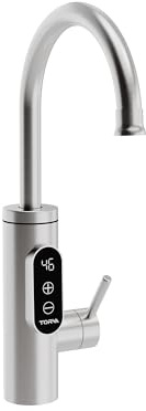 TORVA varmvattenberedare, 360° roterbar, digital display, rostfritt stål, för kök och badrum, rostfritt stål