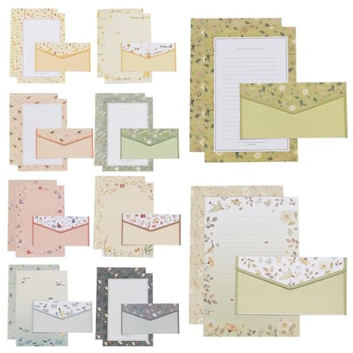 90 Stück Briefpapier mit Umschlag Set, 60 Briefpapier A5 mit 30 Briefumschläge, 10 Florale Stile Keine Tintenleckage Briefpapiere und Briefumschläge für Einladungskarten Glückwunschkarte