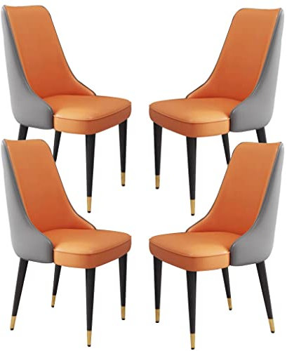 Moderne Küchen-Esszimmerstühle, 4er-Set, Mikrofaser-Leder mit stabilen Beinen aus Karbonstahl, Arbeitszimmer, Loungesessel für Zuhause, Büro, Zementgrau + Orange