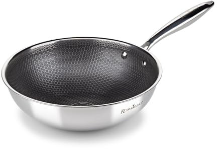 ROSMARINO HexaPro 3.0 - Wok in acciaio INOX, 28 cm, rivestimento antiaderente di alta qualità, resistente al forno, ideale per cucinare in modo versatile