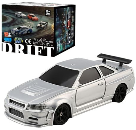RCXTechPro 1/43 Scale RC Drift Car, 2.4G Full Proportional RC Electric Mini Racing Drift Car Model, Max Speed 15km/h Indoor Mini RC Toy Hobbyist Gift (RTR Version/Silver)