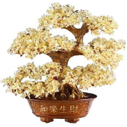 GLigeT Edelstein Baum Kristallbaum-Bonsai for Harmonie und Wohlstand, Feng Shui, ausgleichendes Heimornament Geldbaum Feng Shui(Beige)