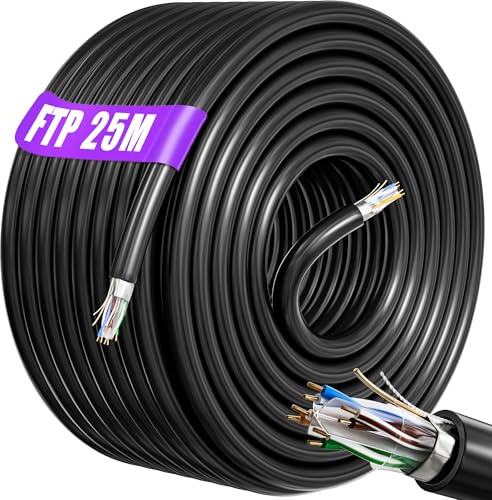 Soibke LAN Kabel 25 meter, Netzwerkkabel Cat 6 Verlegekabel FTP Abschirmung | Gigabit 23AWG Ethernet Kabel - 10 100 1000Mbit s - Anti-Interferenz Patchkabel 25m Cat 6 Wlan Kabel Schwarz für Router Switch