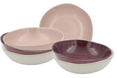 Artime - Assiettes Creuses en Céramique Ø20,5 cm, Lot de 6, Marron Rose Crème, Plats en Sauce ou Pâtes, Vaisselle Colorée