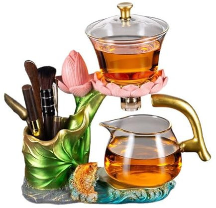 Vnook Semi-automatic glass teapot suit, magnetic lazy tea maker, teapot with strainer, glass tea service, kungfu tea set, for tea preparation in the office and at home