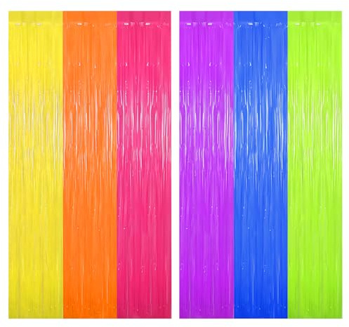 Lot de 2 Rideaux métalliques phosphorescents, 1 x 2 m, Toile de Fond Fluorescente réactive aux UV, légère avec Support adhésif, pour décorations d'anniversaire et de fierté néon Décorations de fête