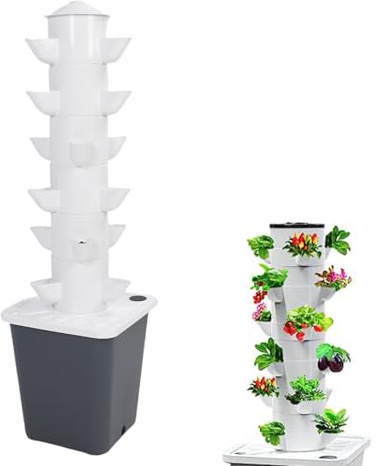 YUEHISY Système de Culture Hydroponique Vertical, Tour Hydroponique de 18 Trous avec Réservoir D'eau de 10L pour le Jardinage Intérieur, Conception de Sauvegarde de (Prise UE)