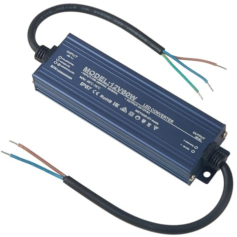HCFEI LED Trafo 12V Transformator, Wasserdicht Netzteil Driver AC 230V Auf DC 12 Volt Treiber IP67, Konstantspannung Niedervolttrafo Für Streifen Strip G4 MR11 MR16 Birnen Spots (12V 60W)
