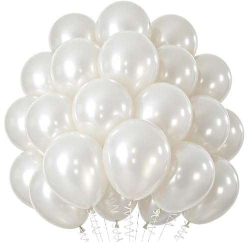 Palloncini Perla Bianco, 100 pezzi 10 Pollici Palloncini in Lattice, Bianco Palloncini Festa per Donne Bambini Festa Compleanno Baby Shower Matrimonio San Valentino Fidanzamento Natale Decorazioni