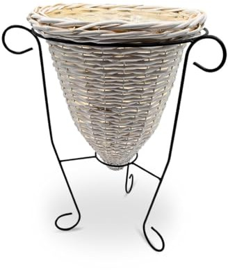 Nostalgia Panier à plantes en osier avec incrustation en plastique 53 cm Pot de fleurs Support pour plantes Vase sur pied Style maison de campagne