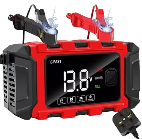 Smart Car Battery Fast Charger 12V 6A Automatic Pulse Repair Trickle Maintainer, AI Chip, Touch Buttons, for AGM, GEL & Lead-Acid Batteries 4-150 Ah (UK Plug)