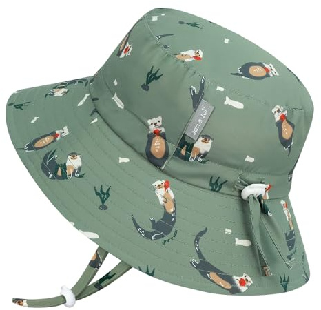 Jan & Jul Schnell trocknender Bucket Hat für Schwimmen, wasserabweisender Strandhut für Jungen und Mädchen (XL: 5-12 Jahre, Otter)