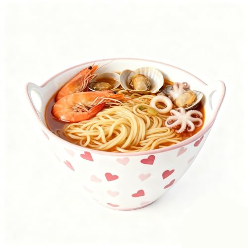 Keramik-Ramenschüssel,Große Suppenschalen,Salatschüsseln 7in,Mit Herzmuster spülmaschinengeeignet,Servierschüssel Weiß, Schüssel Keramik für Ramen, Obst, Dessert, Müsli (stil-1)