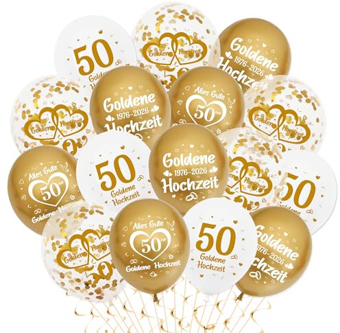 Goldene Hochzeit Deko Luftballons Set - 40 Stück 50 Hochzeitstag Dekoration Gold Weiß Ballons 12 Zoll, Konfettiballons für 50. Hochzeit Feier Jubiläum Party