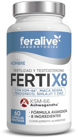 Feralive Laboratories FERTI X8 60 Cápsulas – Maca Negra + KSM-66® Ashwagandha + Fenogreco + Shilajit + Zinc – Suplemento para Fertilidad Masculina, Testosterona y Vitalidad