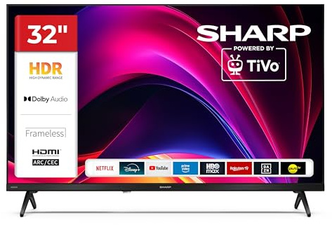 SHARP 32HE2745E Fernseher 32 Zoll Smart TV mit HD-Ready Auflösung und HDR | powered by TiVo | Dolby Audio | 3x HDMI | 2x USB | Frameless Design | Triple-Tuner DVB-C/-S2/-T2 | schwarz | Modelljahr 2026