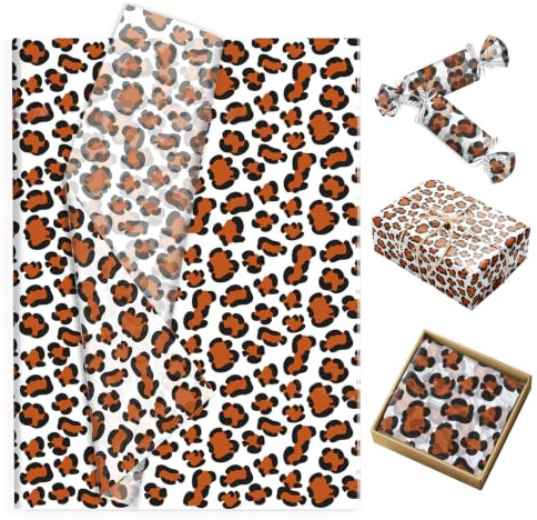 Dermalyx 50 ark leopardmönster silkespapper, presentpapper att linda, bukett förpackning papper, gör-det-själv pysselpapper för hantverk, bröllop födelsedag vit
