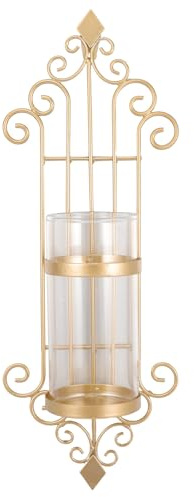 HOMOCONO Candelabro de Pared Decorativo de Hierro y Vidrio Dorado
