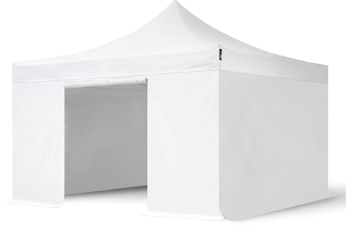 TOOLPORT Faltzelt Faltpavillon Professional 4x4 m mit 4 Seitenteilen (ohne Fenster) - ALU Pavillon Partyzelt weiß
