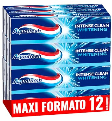 Aquafresh Intense Clean Whitening, Zahnaufhellung, Tiefenreinigung der Zähne, 12er Pack (12 x 75 ml)