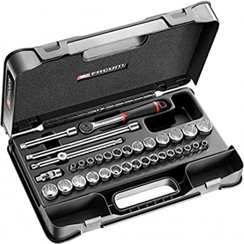 FACOM J.430AMU Coffret de douille 12 Pans Pouce/Métrique, Noir, 3/8, Set de 34 Pièces
