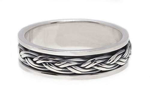 Windalf Handgearbeiteter Wikinger Drehring ACAIR 5 mm Wikinger Zopfmuster Freundschaftsring 925 Sterlingsilber