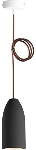 Buchenbusch urban design Beton Pendelleuchte 1 flammig dark edition 7,5 x 16 cm, Deckenlampe hängend mit Textilkabel Braun, Wohnzimmerlampe hängend, Baldachin weiß