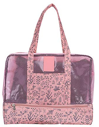 Sac de Natation avec Compartiments Secs et Humides Séparé Sac à Main de Voyage Plage en Oxford Étanche Pochette de Rangement en Maille Sacoche de Sport Piscine Gymnase Trousse de Toilette Maquillage