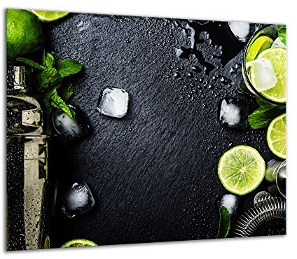 TMK Plaque de protection pour plaque de cuisson - 60 x 52 cm - En verre - Pour plaques électriques à induction - Protection anti-éclaboussures - Planche à découper en granit - Citron